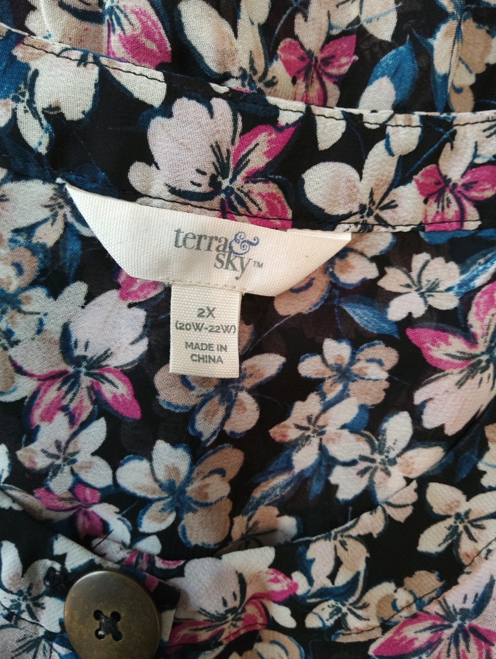Terra & Sky Black Floral Button-Front Top with Pink & White Blossoms - Picture 11 of 12